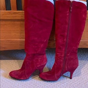 Gorgeous deep red genuine suede boots